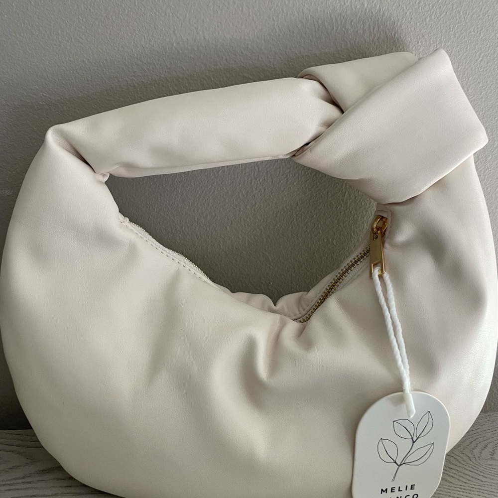 Melie Bianco Pale Cream Knotted-Handle Shoulder Bag